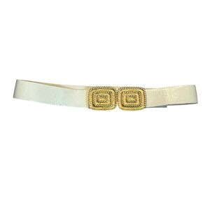 St John Vintage Cream Leather Belt Double Gold Square Buckle Style 7112 Size 8